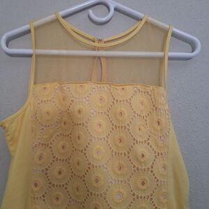 Adrianna Papell Yellow Eyelet Mesh Yoke dress